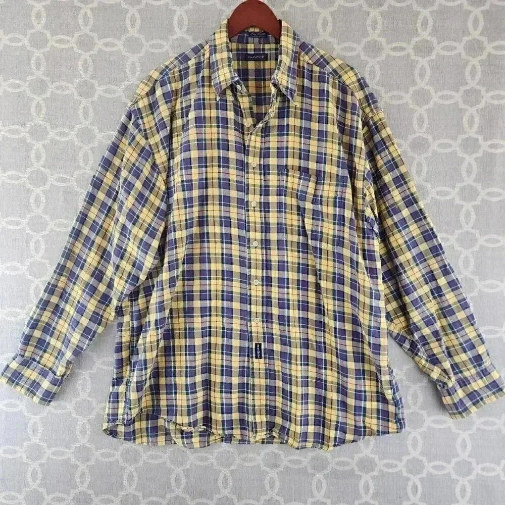 Gant Twill Yellow Plaid Button Down Long sleeve Men's Shirt XL